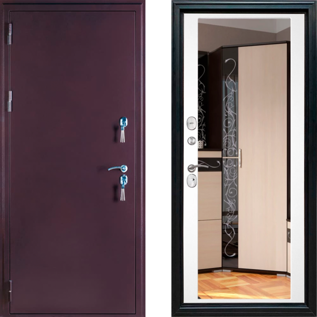 Дверь Гранит Терморазрыв - 010 Зеркало белый матовый 16мм